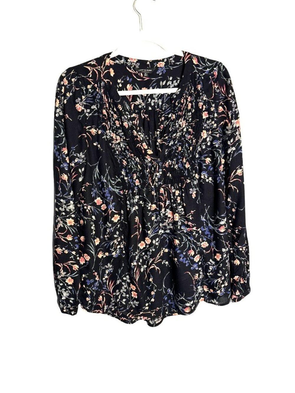 Lucky Brand Black Floral Long Sleeve Viscose Blouse Size S